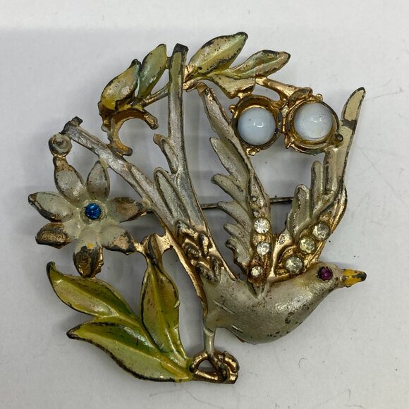 Vtg 1940s CORO enamel enameled parrot paradise bird pewter brooch - Picture 1 of 2